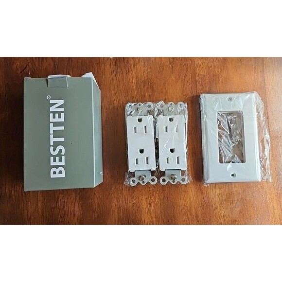 🔌15 Amp Bestten Standard Receptacle Wall Outlets - White w/ Covers (2pk) New - Picture 1 of 2